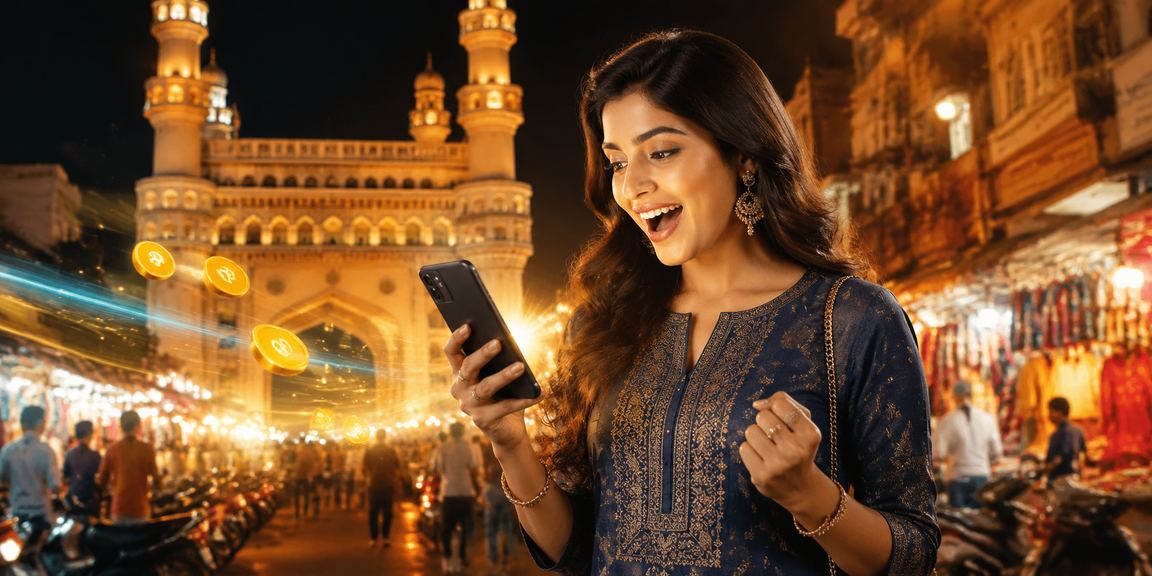 Hyderabad Charminar area with vibrant local deposit activity